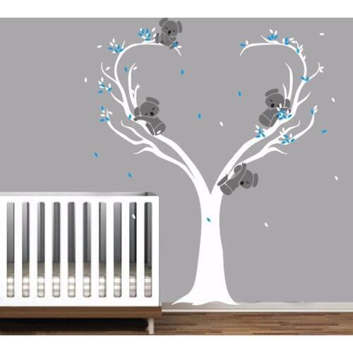 Custom Cute Koalas on Tree Vinyls Wall Decals Nursery Baby Wall Stickers Wall Decor Kids Room Decor Large Size 200x160cm A216