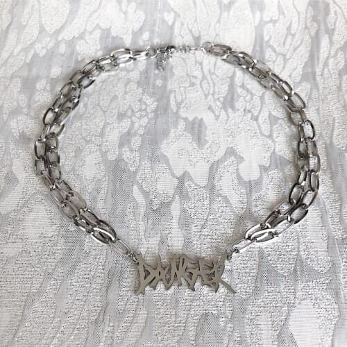 Letter Pendant Disco Necklace Female Student Korean Style Simple Ins Hip Hop Nightclub Net Red Mens Clavicle Chain Fashion