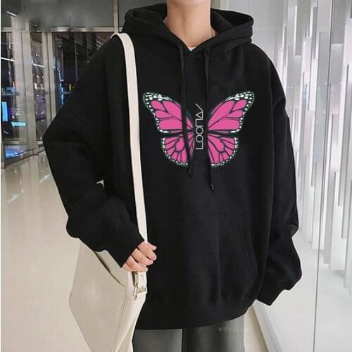 Kpop Kawaii Pink LOONA Butterfly Women Hoodies Unisex Harajuku Hip Hop Sweatshirt Korean Fashion Winter Oversized Street Hoodies