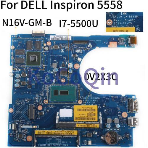 KoCoQin Laptop motherboard For DELL Inspiron 5458 5558 5758 I7-5500U SR23W N16V-GM-B1 Mainboard CN-0V2X3C 0V2X3C AAL10 LA-B843P