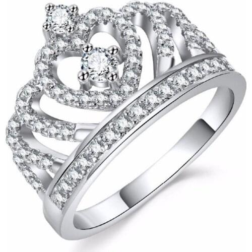 Fashion 20pcs Luxury Crown Ring Statement Women Wedding Zircon Engagement Ring Trend Geometric Silver Romantic Party Gift