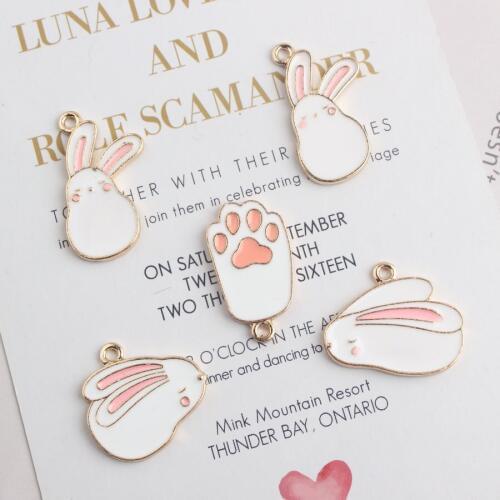Cartoon Alloy White Rabbit Gold Enamel Charms Pendant Korean Accessories DIY Jewelry Making Material For Necklace,Earrings