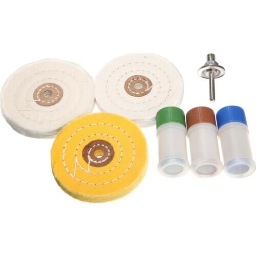 7pcs Metal Cleaning Polishing Wheel Kit Polishing Compounds + 100mm Medium Buffing Padsteel Firm Buffing Pad +1/4'shank Arbour