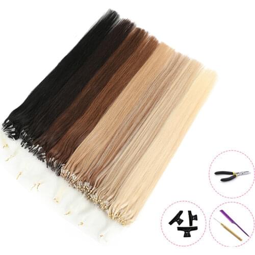 DIY Hair Extensions With Tools Loop Micro Ring Hair 100% Human Hair Micro Beads Hair Extensions NonRemy 12 16 20 24 Inch 1g/pc
