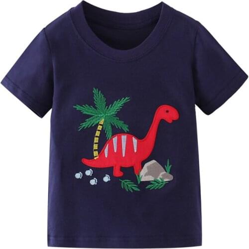 Funnygame 2020 New 100% Cotton Boys T shirts with Dinosaurs Baby Clothes Summer Animals Applique Embroidery Kids Tees Boys Tops