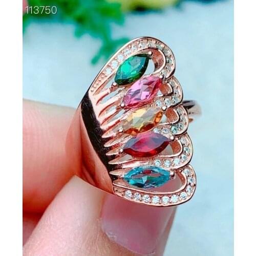 New Natural Red Tourmaline Ring 925 Silver Ladies Ring Electroplating Platinum Candy Color Ring Simple Atmosphere