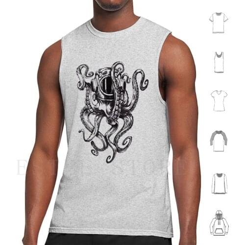 Octopus Scuba Diver Helmet Tank Tops Vest Sleeveless Scuba Diver Octopus Helmet Scuba Diver Tentacles Sea Ocean Marine