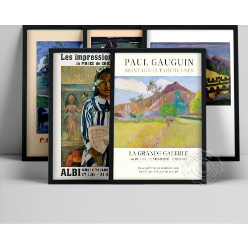Paul Gauguin Exhibition Poster, Gauguin Tahitian Woman On The Beach The Sacred Mountain Oil Painting, Figure Scenery Wall Decor