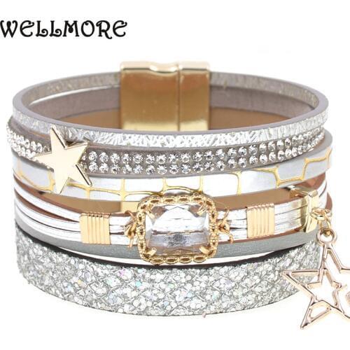 Luxury Leather Bracelets For Women Trendy 4 Colors stars Charm bracelet Femme Wrap Bracelets & Bangles fashion Jewelry