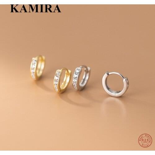 KAMIRA 925 Sterling Silver Punk Retro Luxury White Zircon Round Stud Earrings for Women Party Simple Elegant Couple Jewelry 2021