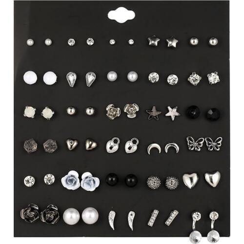 Brincos Jewelry Earring Accessories Classic Womens Ball Star Square Flower Stud Earring Set 30Pairs