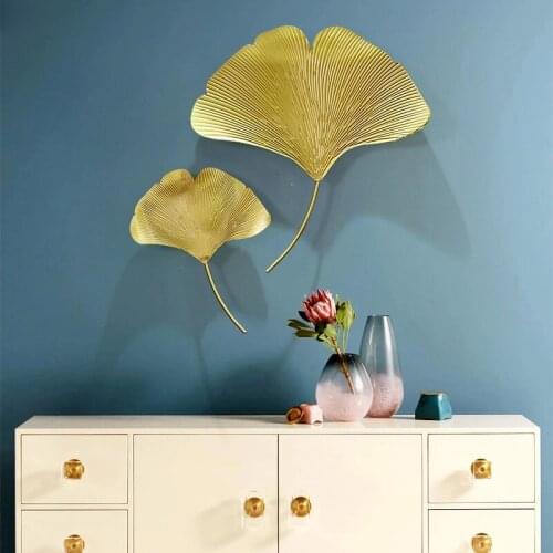 Modern Chinese Gold Iron Metal Wall Decorations Ginkgo Leaf Wall Crafts Decoration Home Living Room Background Metal Ornaments
