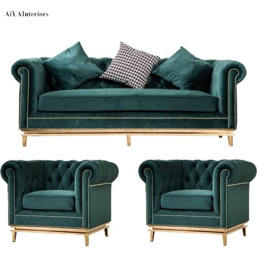 Modern sofa set american design antique furniture sectional green velvet fabric living room sofas sets luxury gold