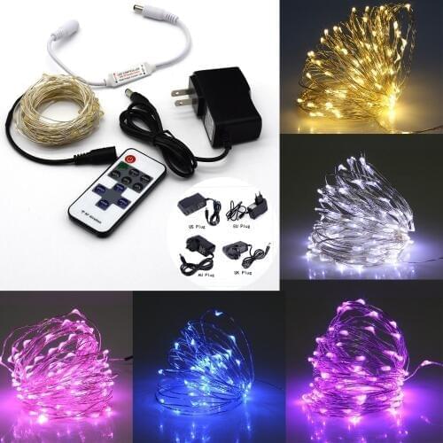 5M 10M Led String Lights with Remote Control and Adapter Silver Copper Wire Fairy Light for Wedding Christmas Holiday Decoration