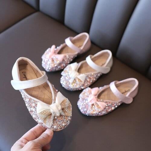 Girls' Flats Bow-knot 2021 New Fashion Childrens Rhinestone Princess Shoes Kids Beach Shoes Performance Sweet for Party Chic