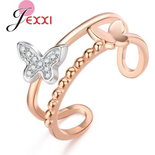 High-End Unique Design Filled Shining Cubic Zircon Adjustable Rose Gold Rings For Women Girls Favorite Wedding Jewelry