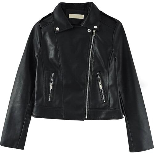 Short Korean Lapel Faux PU Leather Jacket Spring Autumn 2021 Slim Long sleeve Epaulette Zipper Casual Biker jacket Abrigo Mujer