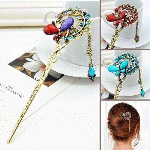 Womens Vintage Elegant Rhinestone Butterfly Step shake Hair accessories Hairpin beauty forever hair