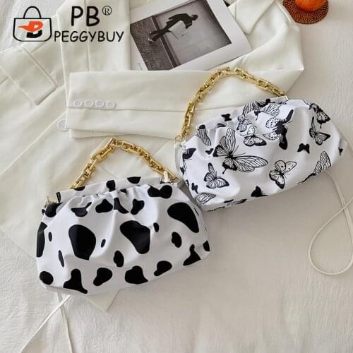 Women Animal Pattern Printing Underarm Bags Simple Thick Chain Cloud Shoulder Bags Small Female Nylon Handbags