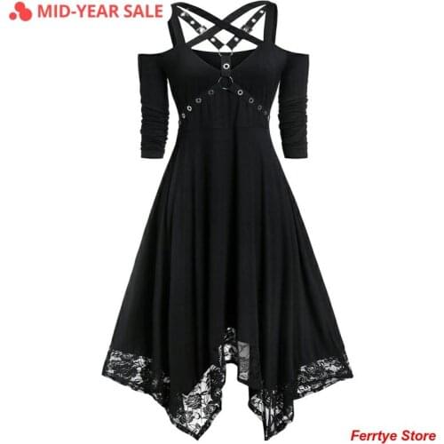 Imily Bela Gothic Mini Dress Women Slash Neck Off Shoulder Bandage Ruffle Dresses Spaghetti Strap High Waist A-line Vestidos