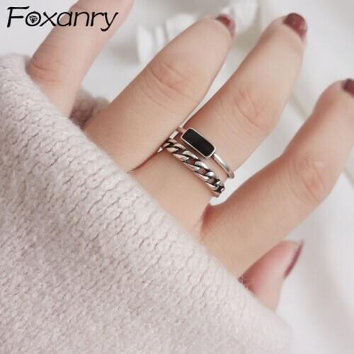 Foxanry Minimalist 925 Sterling Silver Engagement Rings for Women Fashion Simple Chain Geometric Birthday Party Jewelry Gifts