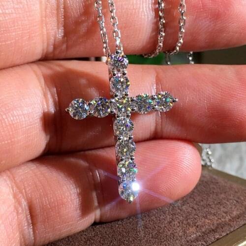 Cute Female Crystal Zircon Necklace Fashion Cross Style Pendant Necklace Big silver color Choker Necklaces For Women