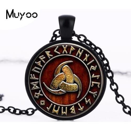 1pcs Triple Horn of Odin Viking pendant jewelry Glass Cabochon Necklace HZ1