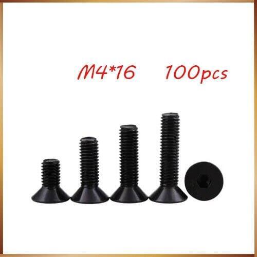 100pcs/lot M4*16 Countersunk Socket Head Screw DIN7991 Flat Hex Cap Bolt Metric Threaded Black Steel