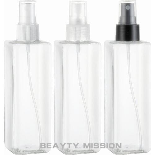 250ml X 24 transparent Square PET empty plastic hair spray bottles containers ,clear cosmetic spray bottle container with pump