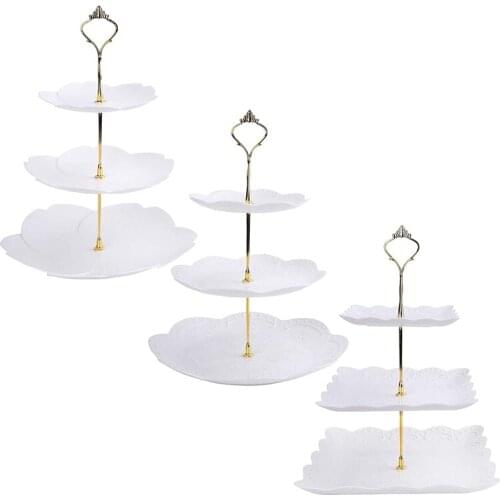 3 Pack 3 Tiers White Cupcake Stand Dessert Plates Stand Tiered Serving Trays for Wedding Birthday Family Party