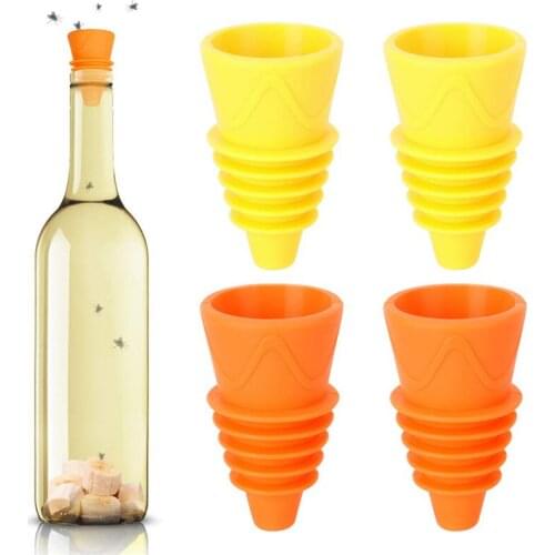 4/6/8pc Flexible Flies Trap Funnel Reusable Silicone Pest Control Fruit Flies Catcher Killer Home Garden Kitchen Flytrap Fitting