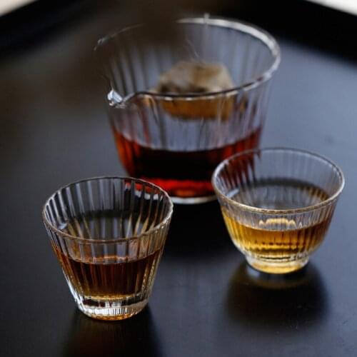 4 Pcs Japanese Style Small Tea Cup High Temperature Resistant Glass Tea Liquor Drink Milk Vertical Lines Water Cup Home Gifts