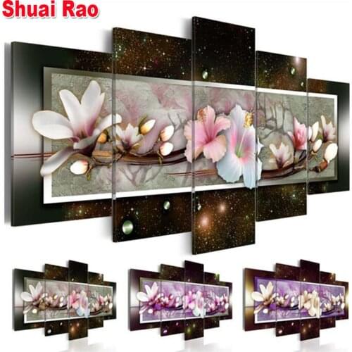 5pieces Diamond Painting Full Drill 5d Square round Flowers Diamond Art Embroidery Multi-picture Home Decoration