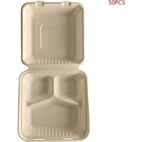 50PCS 8\"/9\" Three-Compartment Take Out Food Containers Disposable Meal Tray M6CE
