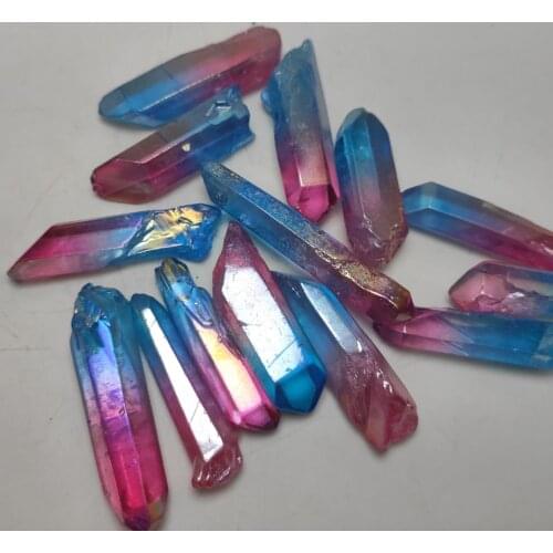 500g Electroplated Blue and Pink Titanium Aura Lemurian Crystal Wand Point Healing Crystal Stone Natural Stones and Minerals