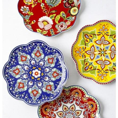 American Creative Ceramic Plate Irregular Dinner Plate American Flower-shaped Plate Decorative Plate Glaze Color Dim Sum Plate