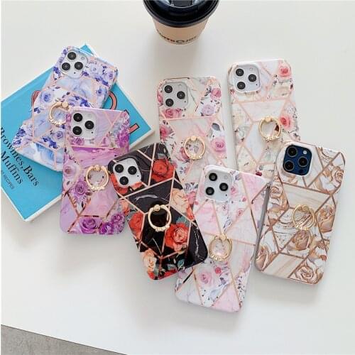 Phone case With Finger Ring Stand Marble Flower Case For Samsung Galaxy A42 A51 A71 5G A12 A40 A50 30S M21 M30S Soft Coque shell