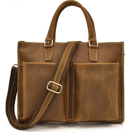 Crazy Horse Leather Shoulder Messenger Bag Computer Designer Handbags Genuine First layer Cowhide Man Travel Crossbody Big Bags