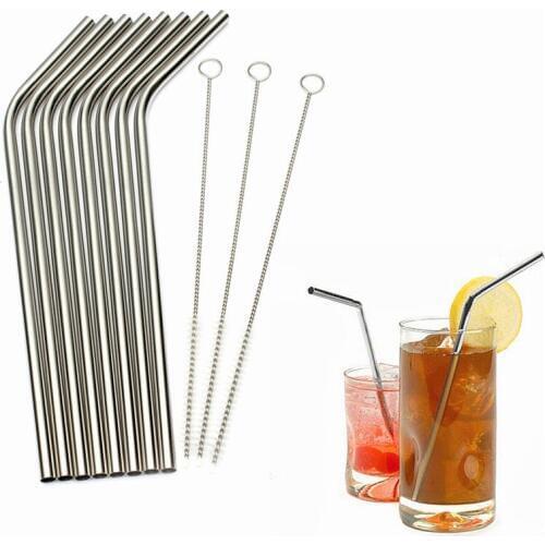 Eco Friendly 500Pcs Stainless Steel Metal Drinking Straw Reusable Straws + 50 Cleaner Brush Set Bar Accessories