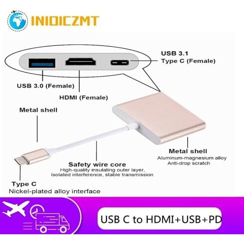 INIOICZMT Type C Converter Usb 3.1 to HDMI Type C Hdmi Adapter 3 in 1 USB C to hdmi HDMI/USB/Type-C Aluminum For Macbook adapter