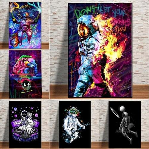 Space Astronaut Dj Canvas Posters Psytrance Psychedelic Art And Print Techno Music Pictures For Living Room Decoration No Frame