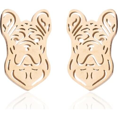 Tiny Small Stainless Steel Freach Bulldog Stud Earrings Pet Ear Jewelry For Women Girl Animal Dog Pet Lovers Gift Female Bronics
