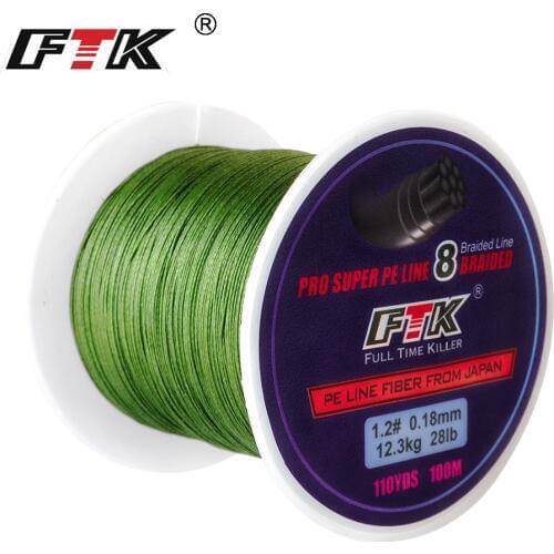 FTK 100M 8 Strands PE Braided Wire Fishing Line 110Yards Multifilament 0.16mm-0.40mm 20LB-90LB Fiber Fishing Line All Fishing