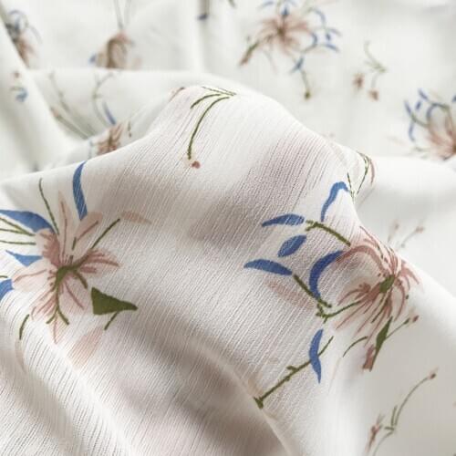 One meter summer high quality new Chiffon fabric Floral printing tissu Fashion dress clothing sewing