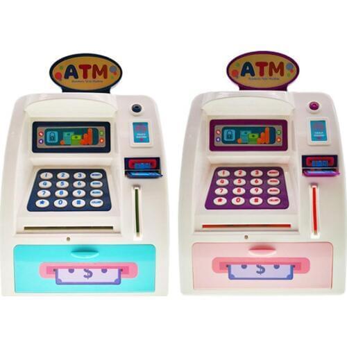 Simulation Electronic ATMs Password Fingerprint Music LED Model Pretend Play Toy Automatic Deposit Banknote Toys