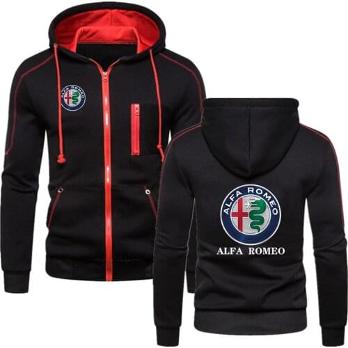 2021 Alfa Romeo Fashion Male Comfortable Cotton Zipper Hoodie Fitness Sweatshirts Solid Fleece College Style Men Coat Tops