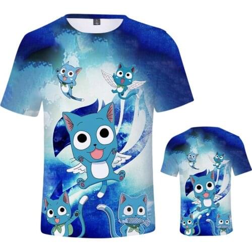 Fairy Tail Happy Cat Anime Mens Tshirts Streetwear Tees Shirts 3d T-shirts Summer Harajuku Ulzzang 3d T-Shirts Tops Dropshipping