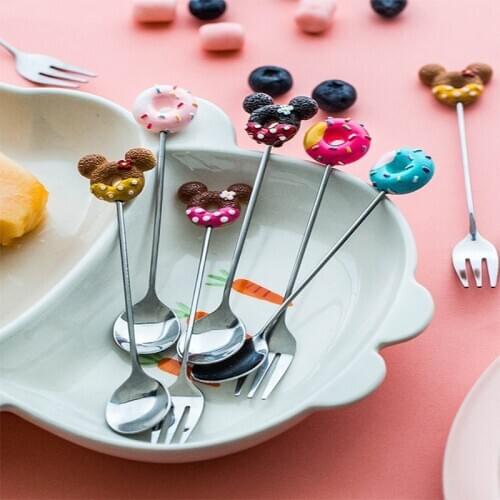 Creative Doughnut Fork Spoon Knife Set Fruit Fork Stainless Steel Coffee Spoon Tea Sala Cake Fork Wedding Birthday Party Supply