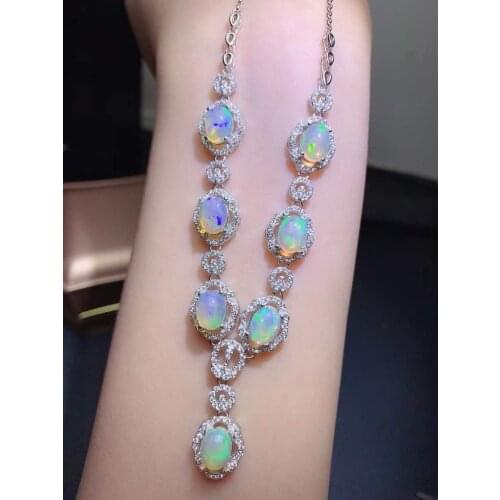 Natural Opal Necklace, the only color-changing gem in the world, 925 Sterling silver, party and wedding scene