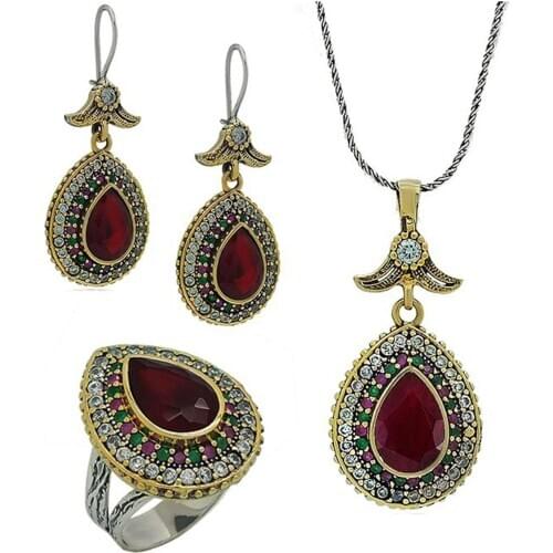 Ruby Gemstone Hurrem Sultan Set Drop Silver хюррем Triple Female Jewelry